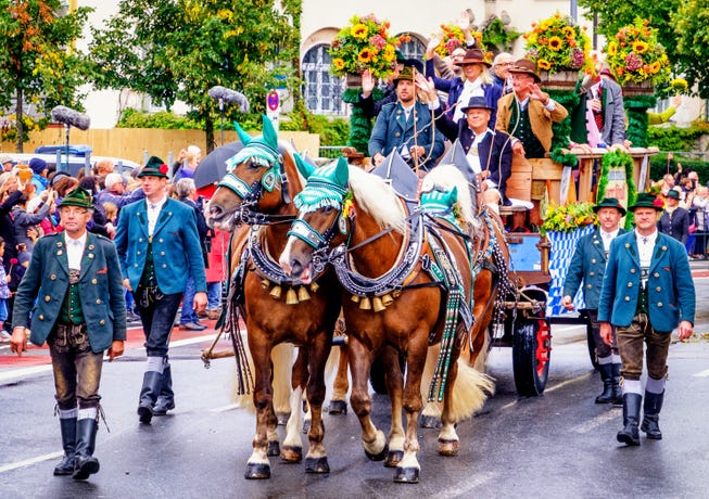 Be sure to look out for the local brewers bringing beer down to the Oktoberfest grounds each morning
