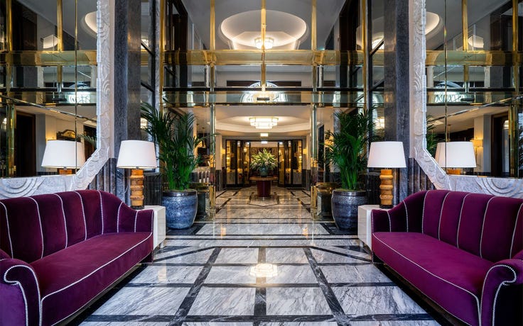 The elegant lobby of the hotel
