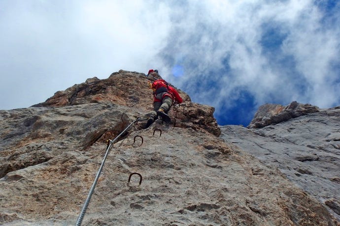 The metal holdings and steel cables of a Via Ferrata