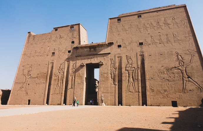 The temple of Edfu is the largest temple dedicated to Horus and Hathor of Dendera