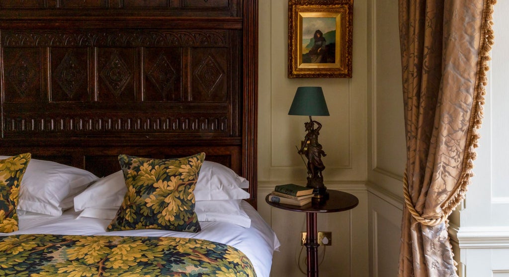 Elegant superior double room at Hazlitt's, featuring plush white bedding, rich wooden furnishings, and soft ambient lighting in a luxurious United Kingdom setting