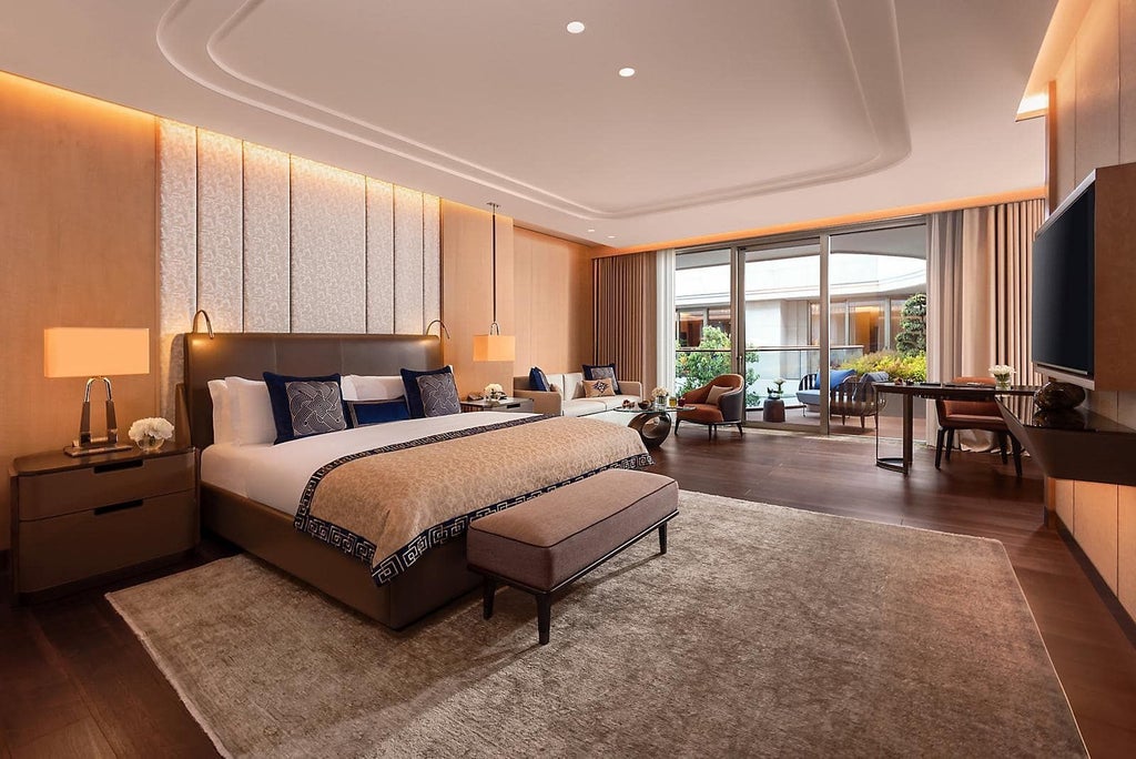 Luxurious superior king room at Mandarin Oriental Bosphorus, featuring contemporary design, plush bedding, and expansive Istanbul skyline views.