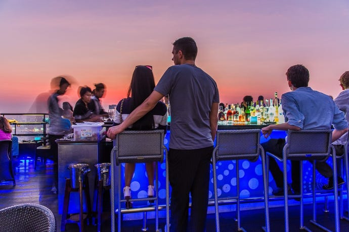 Relaxing in the Vertigo bar on top of the Banyan Tree hotel