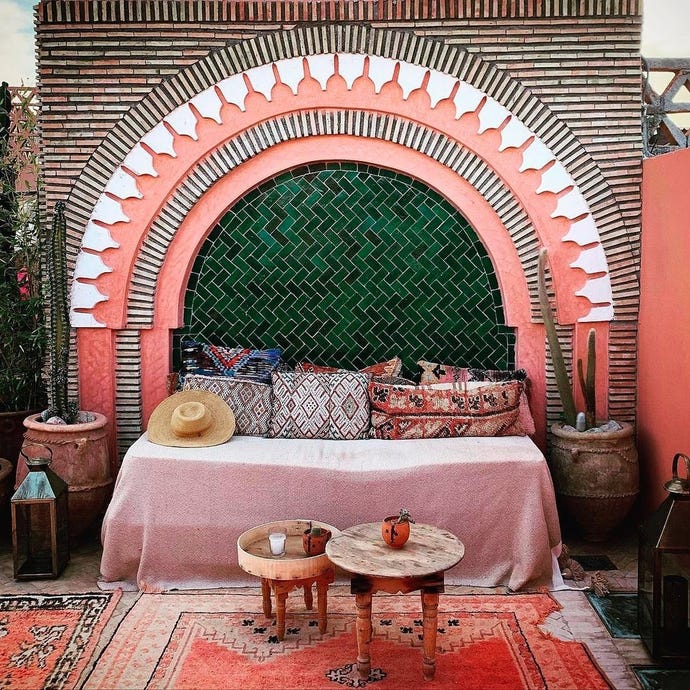 @Rooftop cozyness at your Riad. Comes with a view over the city and the perfect zoom background