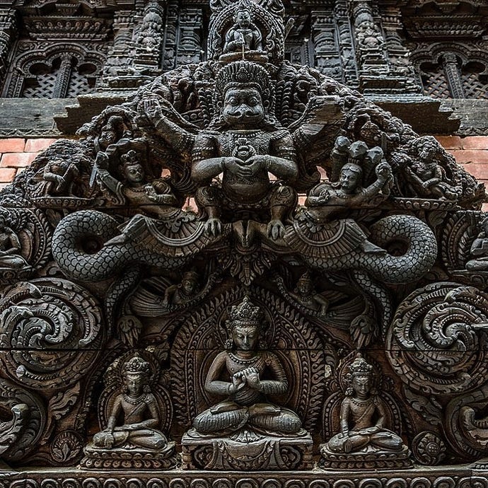 Enter your holiday retreat through this 13th-century wooden door, a masterpiece of Nepali woodwork and craftsmanship