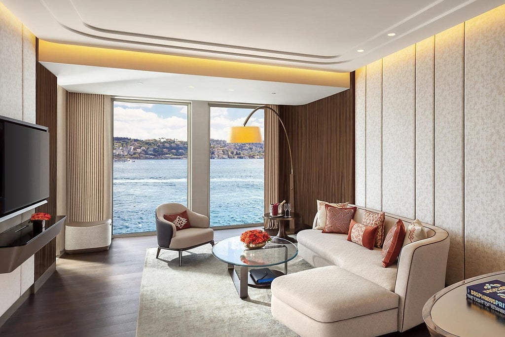 Luxurious one-bedroom suite at Mandarin Oriental Bosphorus with panoramic water views, modern elegant decor, and sophisticated contemporary Turkish design