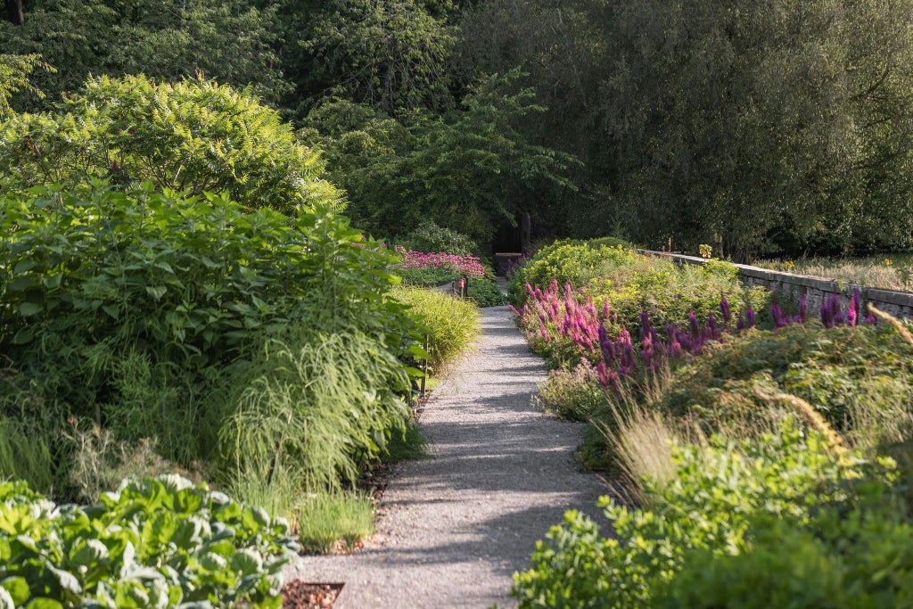 Elegant stone farmhouse hotel with manicured gardens, nestled in lush Yorkshire countryside, showcasing rustic luxury and timeless architectural charm.