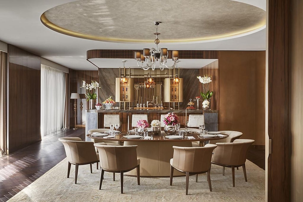 Luxurious Naile Sultan Bosphorus Suite at Mandarin Oriental, featuring elegant decor with panoramic Bosphorus views and modern Turkish design elements