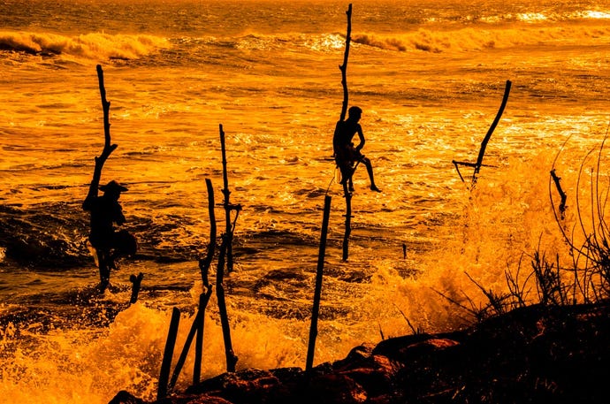 On the south coast, many people still practice the art of stilt fishing