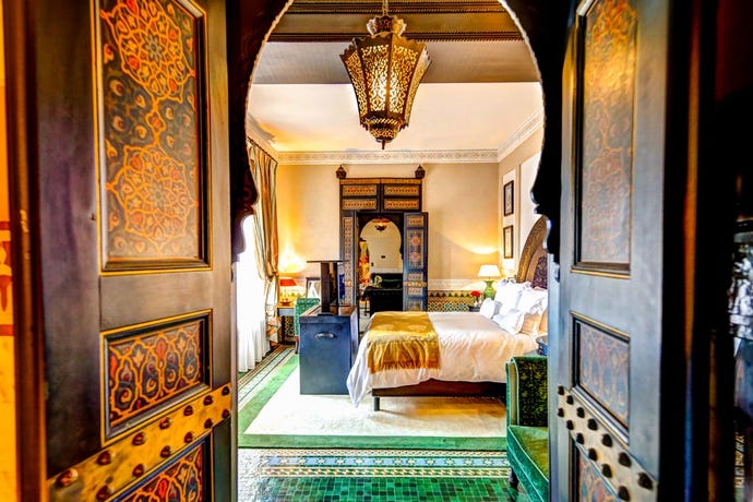 Interior of a suite at La Mamounia resort in Marrakech, Morocco