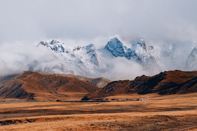 A simple yurt camp, with the most incredible backdrop