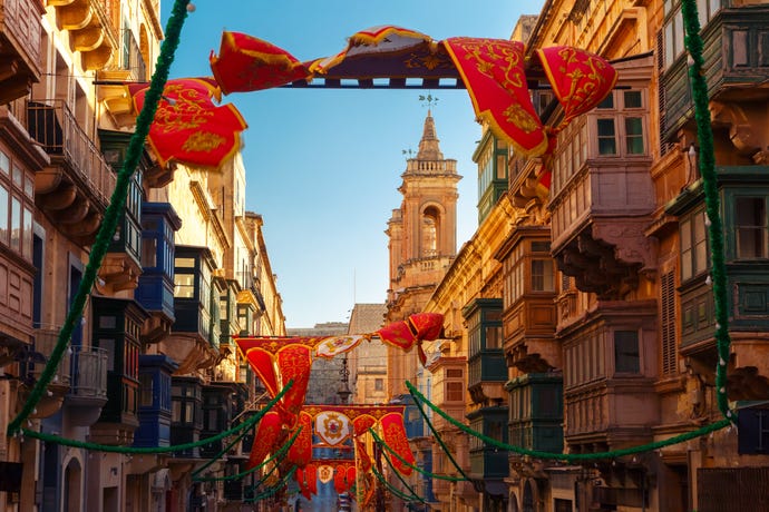 Saint day decorations in the capital of Valletta