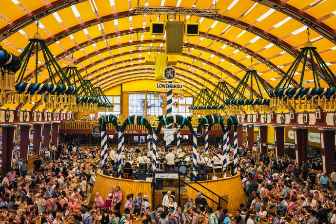 Oktoberfest celebrations in the Löwenbräu tent
