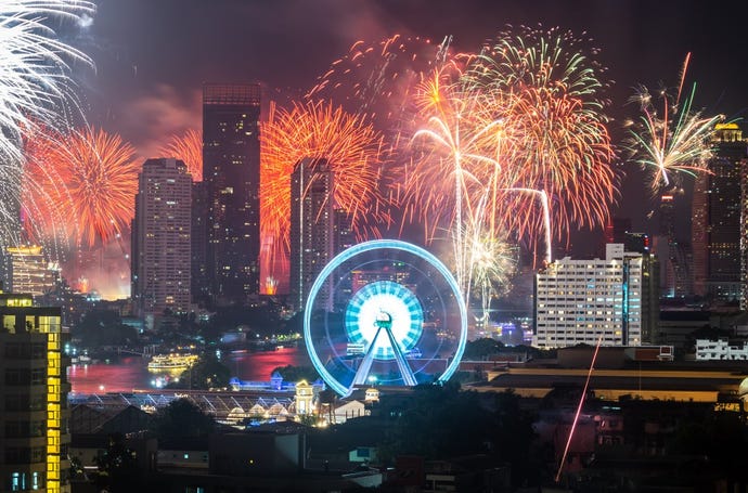 The fireworks show along Chaophraya river