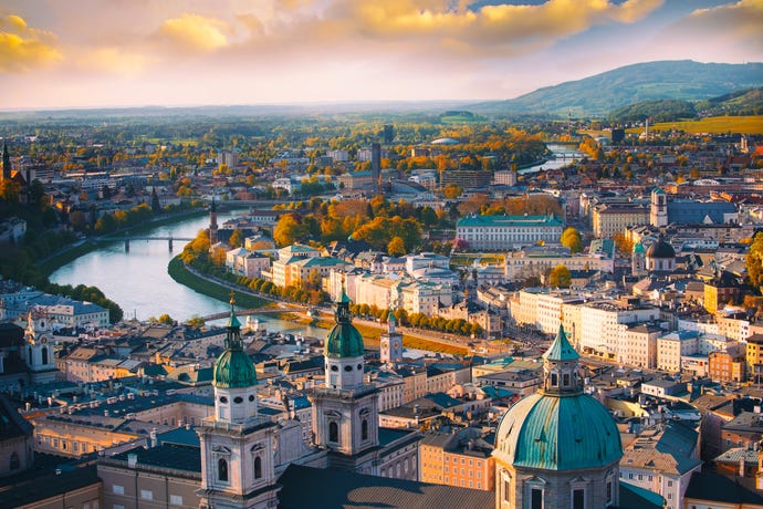 The Austrian city of Salzburg on the Salzach River
