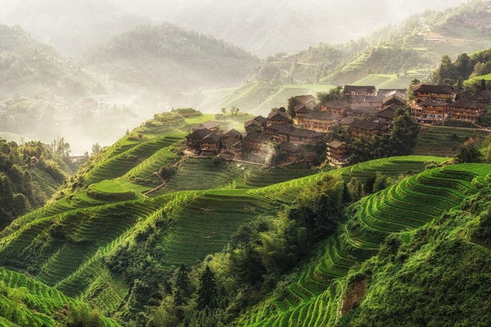 Picturesque villages dot the landscape in Longsheng