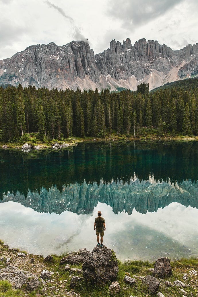 Reflective mountain ponds among the Dolomites