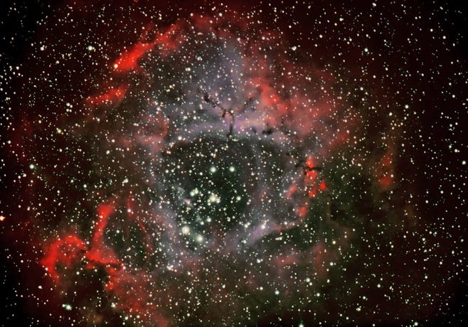 View of the far-off rosette nebula photographed in the Hotel Rangá Observatory in south Iceland.
