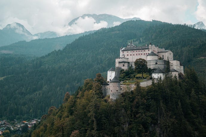 The castle of Werfen on its hilltop perch, a true fairytale castle