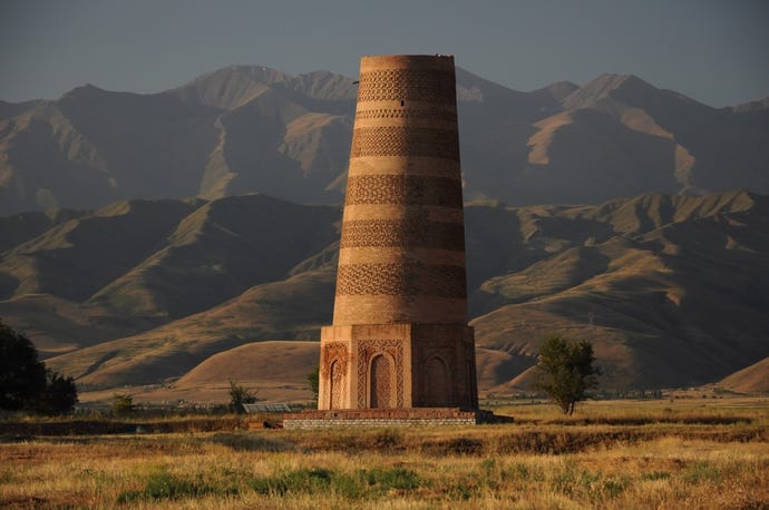 The Burana Tower is the last remaining structure of the lost city of Balasagun