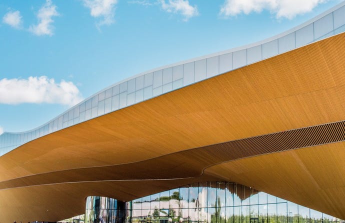 The Oodi Library's facade is clad with local spruce