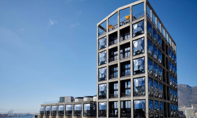 The pane glass windows bulge slightly outwards – a nod to the hotels original life as a grain silo