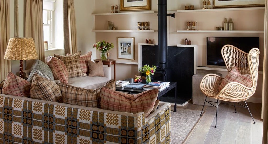 Luxurious beige and cream bedroom at Grove of Narberth hotel, featuring plush bedding, elegant furnishings, and soft natural lighting in a serene setting